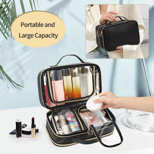 Miniatura 6 de OCHEAL Neceser de viaje, organizador de maquillaje transparente de doble capa, bolsa de cosméticos de gran capacidad para mujeres que viajan