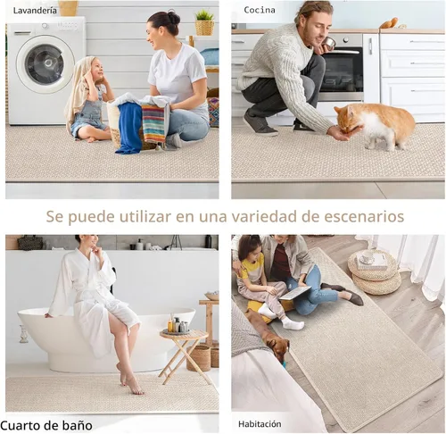 Miniatura 8 de YDKGL Tapetes de cocina para piso, alfombras de cocina súper absorbentes, antideslizantes, lavables, de lino sintético suave trenzado, alfombra