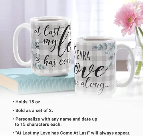 Miniatura 4 de Let's Make Memories Juego de Tazas Personalizadas At Last - Personaliza con Nombres, Fecha - Capacidad de 15 oz - Tazas de Café - Juego de 2