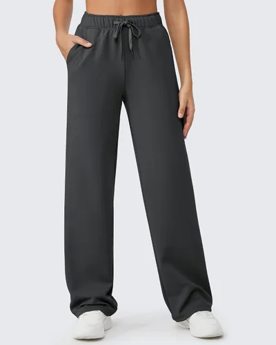 Miniatura 2 de G4Free Pantalones con forro polar para mujer, pantalones deportivos de pierna ancha, pantalones de yoga con bolsillos, holgados para invierno 2023