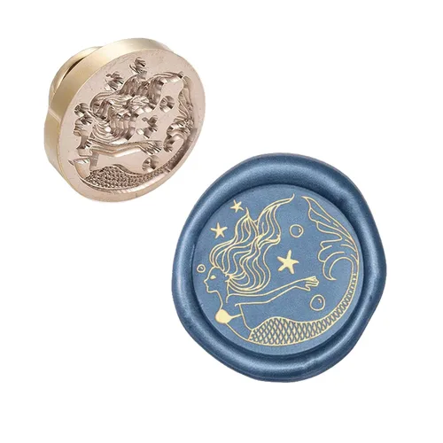 CRASPIRE Cabeza de Sello de Cera Sello de Sirena Reemplazo Cabeza de Sello de Latón Solo para Embellecimiento de Sobres Invitaciones Boda Paquete de