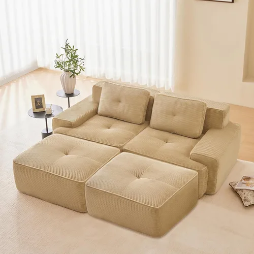 Miniatura 97 de Sofás modulares modulares sin hueso de 82 pulgadas para sala de estar, juego de sofá comprimido de 2 plazas, no requiere montaje, tela de pana, Verde
