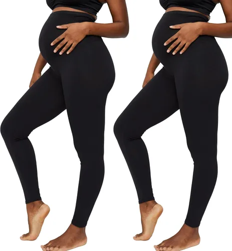 Motherhood Maternity Women's Essential Stretch Secret Fit Over the Belly Leggings Full Length & Crop Length XS-3X 1 & 2 Packs