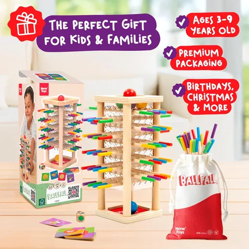 Miniatura 5 de Nene Toys BALLFALL - Juego de mesa de madera Montessori para niños de 3 a 9 años - Juguete educativo para habilidades motoras finas y pensamiento