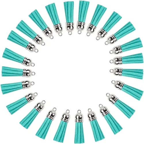 Miniatura 6 de Llavero con borlas de cuero con tapas blancas plateadas, dije de borla para hacer joyas, llavero, pulseras, anillos, manualidades, 30 unidades Negro
