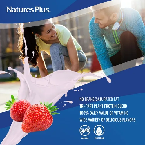 Miniatura 2 de NaturesPlus SPIRU-TEIN - Harina de proteína en polvo – Fresa – 8 paquetes – Batido de proteínas a base de plantas – Sin OMG, vegetariano, sin gluten