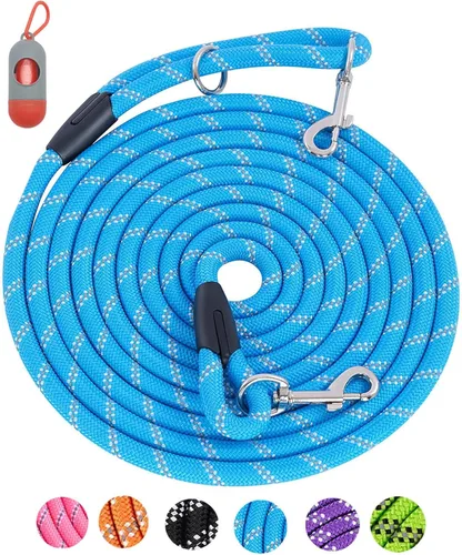 Miniatura 23 de Correa larga para entrenamiento de perros de 10 pies, 16 pies, 30 pies, 50 pies, 100 pies, cuerda de hilos reflectantes, correa resistente para Negro