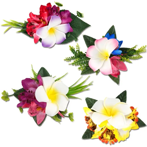 Miniatura 7 de Accesorios para el cabello de flores de plumeria hawaiana Ahoney para mujeres y niñas - 4 piezas de broches y horquillas de flores artificiales