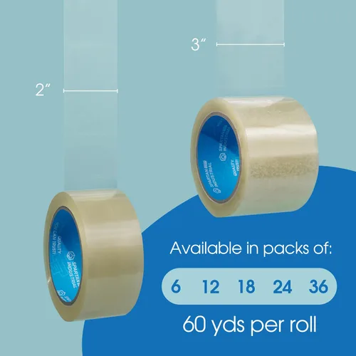 Miniatura 2 de Spartan Industrial - Rollos de cinta de embalaje transparente de 3" x 60 yardas - 24 cintas anchas y resistentes para embalaje, mudanza, envío y más