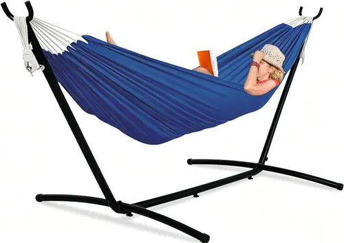 Miniatura 13 de Lazy Daze Hammocks Hamaca doble con soporte de acero de 9 pies que ahorra espacio, incluye funda de transporte portátil, capacidad de 450 libras