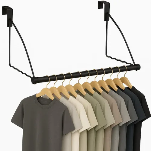 HOLDN' STORAGE Percha para colgar sobre la puerta – Perchas para puerta – Ahorro de espacio diseñado para dormitorio y baño – Ideal para ropa y Negro