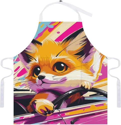 Miniatura 7 de MUSM Apron for Adults - 27.6 X 31.5 Inch, Heavy-Duty Polyester Aprons with Two Large Pockets, Waterproof Little Fox in The Car Kitchen Apron for