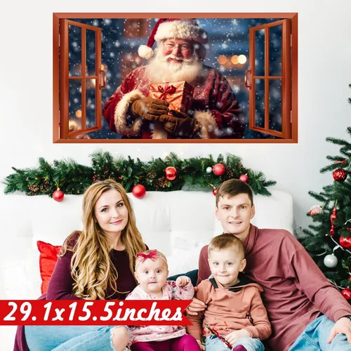 Miniatura 2 de Calcomanías de Pared de Navidad, Pegatinas de Papá Noel para Decoraciones de Pared de Navidad Interior, Calcomanías de Ventana Falsa de Navidad