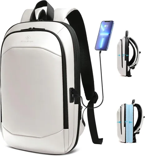 Miniatura 15 de hk Mochila de negocios para hombres de 15.6 pulgadas, delgada y expandible, impermeable, mochila de viaje para laptop, bolsa de trabajo ligera