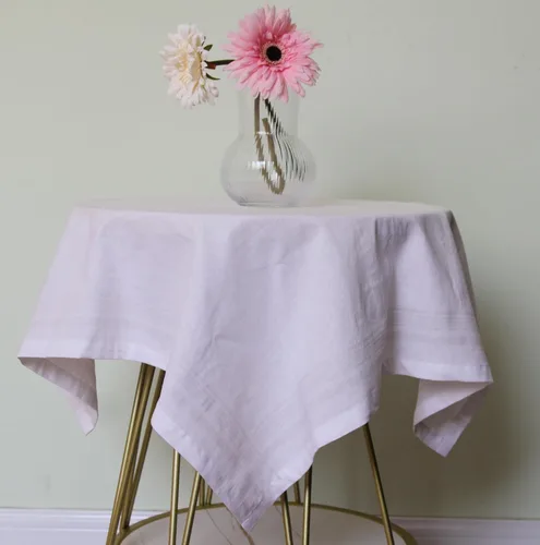 Miniatura 3 de Mantel de lino y algodón blanco de 30 x 30 pulgadas con patrón cuadrado pequeño