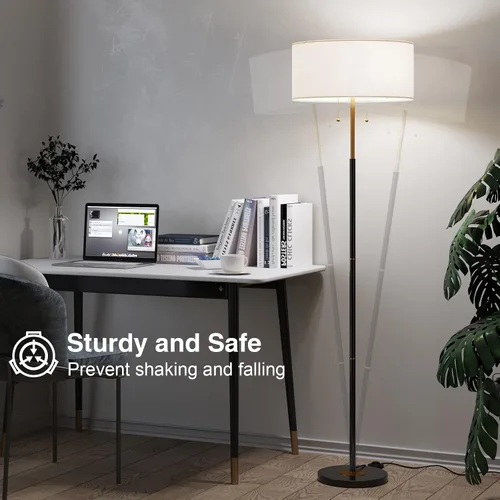 Miniatura 4 de Karjoefar Lámpara de pie de 2 luces, lámpara de pie de mediados de siglo con pantalla de tela blanca, lámpara de pie alta para sala de estar, Negro