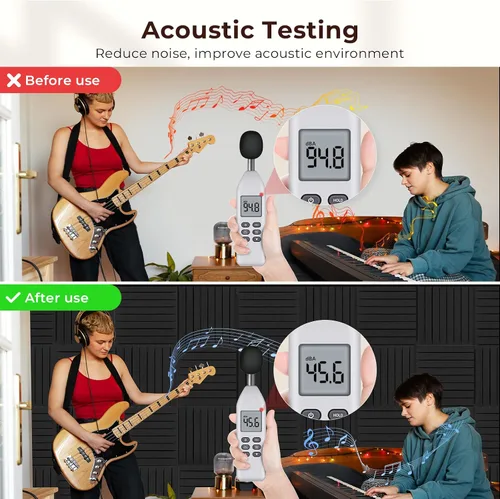 Miniatura 5 de Vangoa Paquete de 12 paneles acústicos autoadhesivos a prueba de sonido para paredes de 12 x 12 x 2 pulgadas, espuma absorbente de sonido