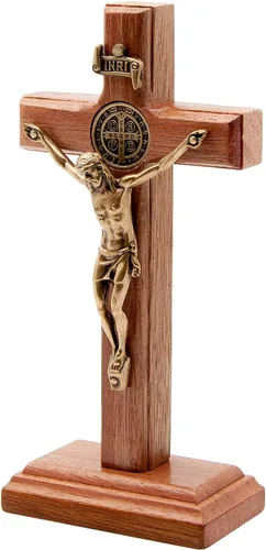 Miniatura 2 de Intercession Crucifijo de cruz de madera para pared y mesa (5 pulgadas - Oro antiguo)
