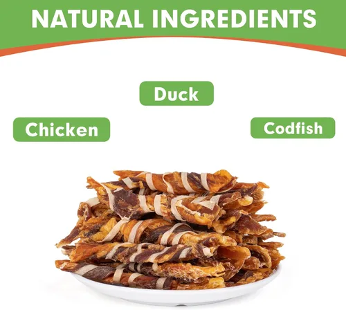 Miniatura 2 de MON2SUN Golosinas para perros, palitos de cecina de triple sabor, palitos de pollo de pato y bacalao de 4.5 a 5 pulgadas para perros pequeños