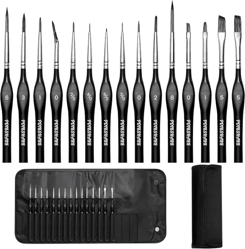 Juego de 15 pinceles de pintura con microdetalles con estuche portátil para pintura al óleo, acuarela y acrílica, juego de pinceles de pintura