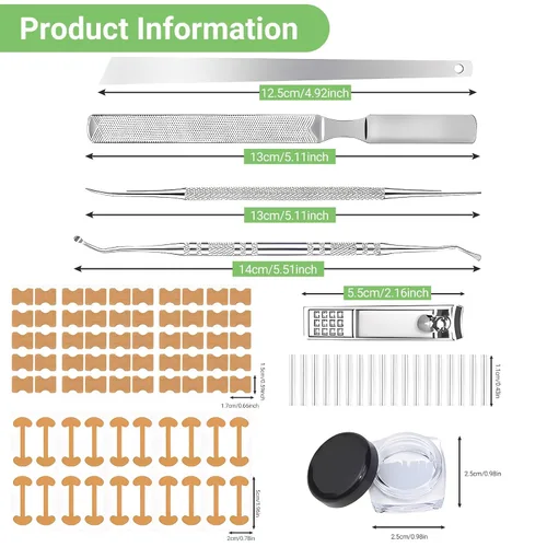 Miniatura 2 de Juego de corrector de uñas encarnadas con tiras correctoras, kit de herramientas profesionales para uñas de los pies, incluye tiras transpirables