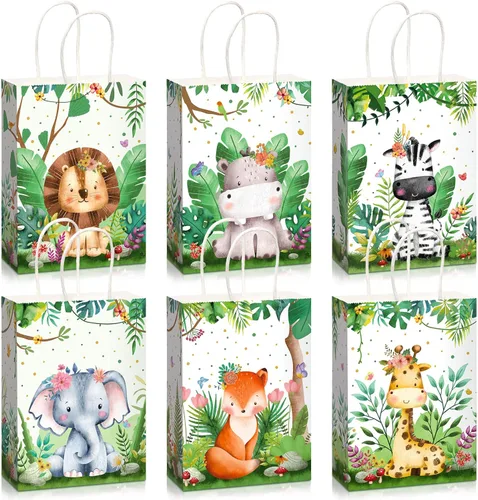 Pajean Bolsas de Golosinas Safari Animales de la Selva Bolsas de Favores para Fiestas con Asas Estampado de Animales del Zoológico Dulces de Favores