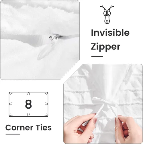 Miniatura 4 de NEXHOME PRO Juego de funda de edredón tamaño matrimonial, color blanco, 3 piezas, estilo bohemio, copetudo, suave y ligero, 100% microfibra lavada
