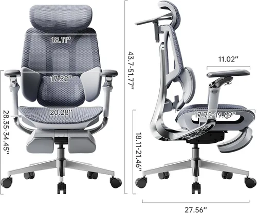 Miniatura 2 de Hbada E3 Pro 2026 Edition Silla de oficina ergonómica, silla de escritorio de malla con soporte lumbar flotante de 3 zonas, reposacabezas 4D Gris