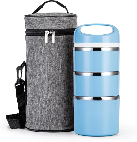 Lille Home Contenedores de Almuerzo Apilables de Acero Inoxidable, Capacidad de 43OZ 3 Capas Caja Bento a Prueba de Fugas para Adultos, Lonchera