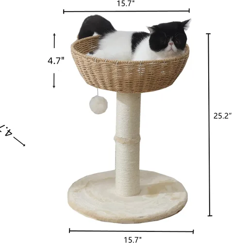 Miniatura 5 de SHENGOCASE Torre de árbol para gatos con cesta de mimbre de ratán, cama grande tejida a mano, percha de ventana para gatos grandes de hasta 20 libras