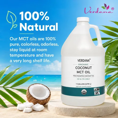 Miniatura 3 de Aceite de coco MCT orgánico certificado USDA Verdana – Aceite de coco fraccionado – Sin uso de semilla de palma – Kosher, grado alimenticio, sin