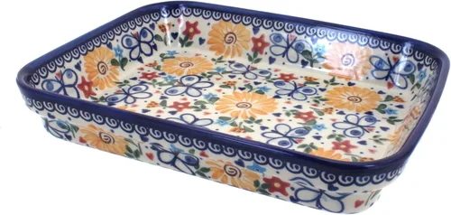 Blue Rose Polish Pottery - Repostero rectangular pequeño de mariposa amarilla - 10.25" x 8" - Único, apto para lavavajillas y resistente