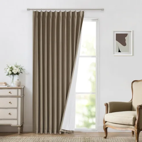 Miniatura 10 de Vision Home Cortinas marrones con pliegues pinzados de bloqueo total, cortinas de ventana de lino mezclado para oscurecimiento de la habitación, 95