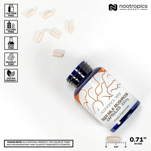 Miniatura 3 de Nootropics Depot Cápsulas de hongos con leche de tigre 300 mg 60 unidades Lignosus rhinocerus esclerotium Cognición, histamina y apoyo