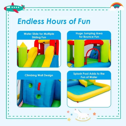 Miniatura 3 de OLAKIDS Tobogán acuático inflable, 4 en 1 casa de rebote para niños, parque acuático con área de salto de tobogán, pared de escalada, carrera