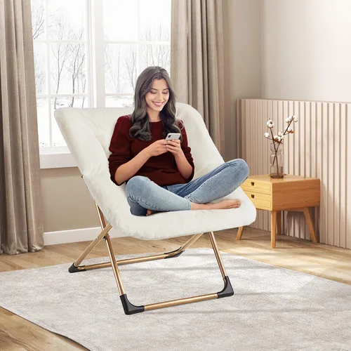 Miniatura 2 de Youtanic Comfy - Silla tipo platillo de gran tamaño, silla de lectura de piel sintética suave para adultos, marco de metal XL estable y almohadilla