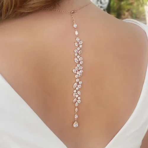 Miniatura 4 de Collar de telón de fondo de circonita cúbica para novia, dama de honor, boda, elegante collar de espalda, cadenas de cuerpo