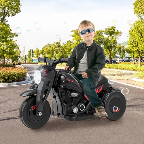 Miniatura 3 de OLAKIDS Motocicleta para niños, de 6 V, juguete eléctrico para montar con función automática de burbujas, pedal de pie, faro, música, vehículo de 3