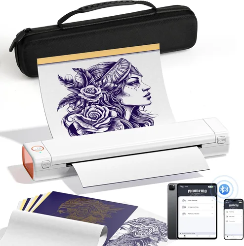 Miniatura 10 de Impresora de plantillas de tatuajes, impresora de tatuajes, impresora de plantillas M08F con 10 piezas de papel de transferencia de tatuajes