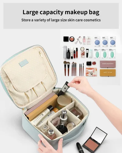 Miniatura 5 de Bolsa de Maquillaje Vlando, Bolsas de Maquillaje de Viaje, Bolsa Grande Portátil de Maquillaje Organizadora con Divisores y Asa, Regalos para A.Azul