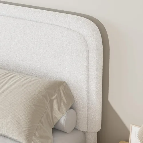 Miniatura 4 de BarnFurin Marco de Cama Tamaño Completo, Marco de Cama Plataforma Tapizada Cloud Boucle con Cabecero, Estilo Moderno, Esquinas Redondeadas Suaves