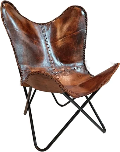 Silla vintage de cuero antiguo de mariposa para relajarse | Silla de mariposa de cuero | Silla plegable para decoración del hogar | Sillas