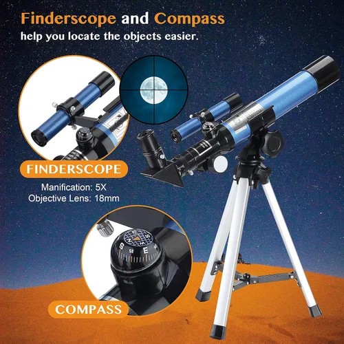 Miniatura 3 de Telescopios AOMEKIE 40/400 con trípode de mesa 2 oculares, telescopios portátiles para principiantes de astronomía con buscador y brújula