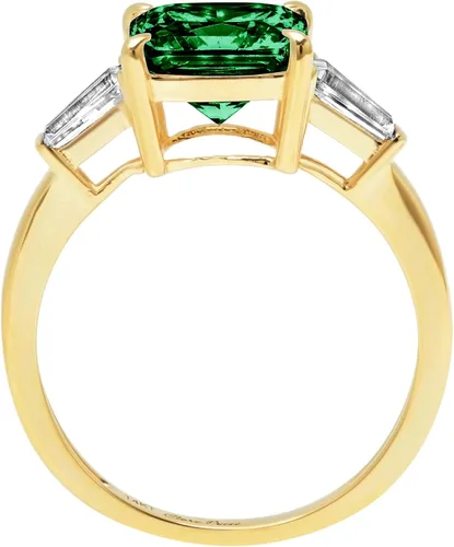 Miniatura 2 de Anillo de compromiso de 3 piedras de corte baguette Asscher de 3,50 quilates con acento de esmeralda verde de imitación impecable, ideal VVS1
