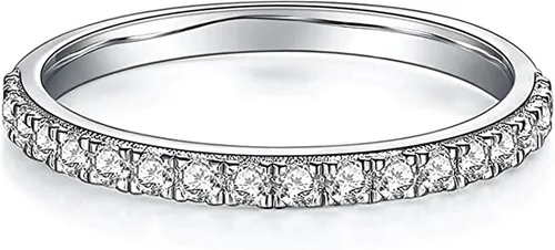 YODEWA Alianza de boda de moissanita para mujer, plata de ley 925 de media eternidad, 0.20.30.350.42 quilates, color D, VVS, diamante creado en