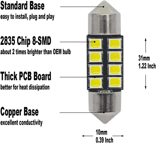 Miniatura 2 de Yoper Kit de luz LED para mapa de cúpula interior, compatible con placa de espejo de tocador Toyota Tacoma 2016-2021, blanco brillante 6000K