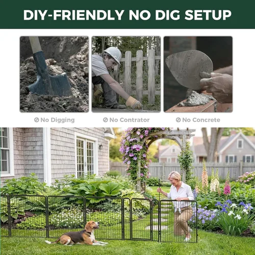 Miniatura 3 de FXW - Valla de jardín metálica y resistente para exteriores, barrera para perros y conejos, fácil instalación, negro, 32 pulgadas de alto x 36 pies