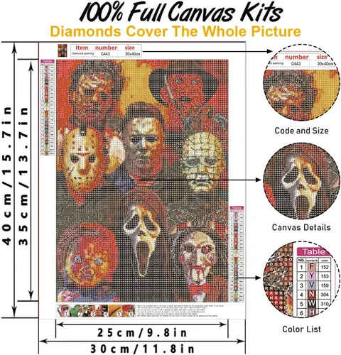 Miniatura 2 de Bysincy Kits de pintura de diamantes 5D para adultos, arte de diamantes de Halloween, pintura de diamantes de terror bricolaje, taladro redondo