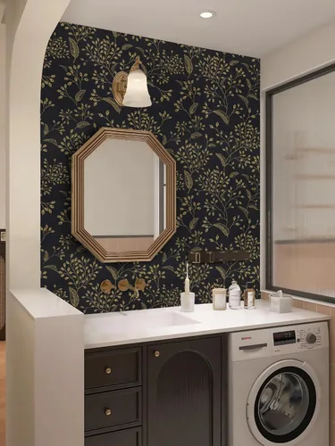 Miniatura 3 de Heroad Papel Tapiz Autoadhesivo Despegar y Pegar Negro Papel de Contacto Floral Dorado Papel Tapiz Moderno Boho Removible Papel de Contacto