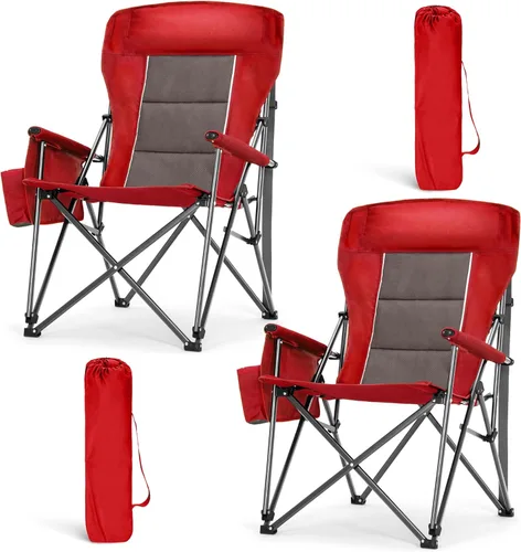 Miniatura 12 de HIGH POINT SPORTS Sillas de campamento de gran tamaño para adultos, respaldo alto, silla de césped resistente, soporta 500 libras, silla plegable